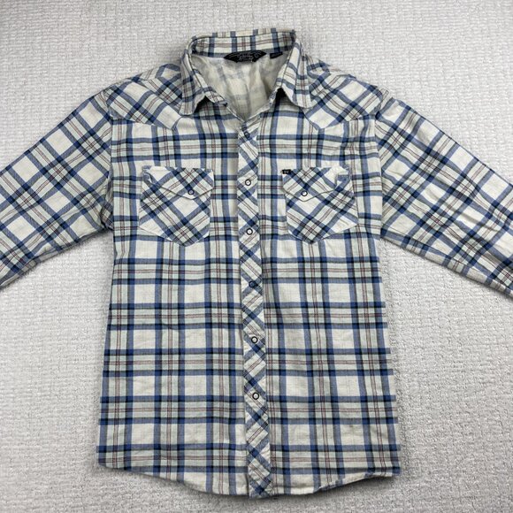 Salt Valley Western Shirt Men’s L White / Blue Plaid Button Up Long Sleeve Snap* - Picture 9 of 16